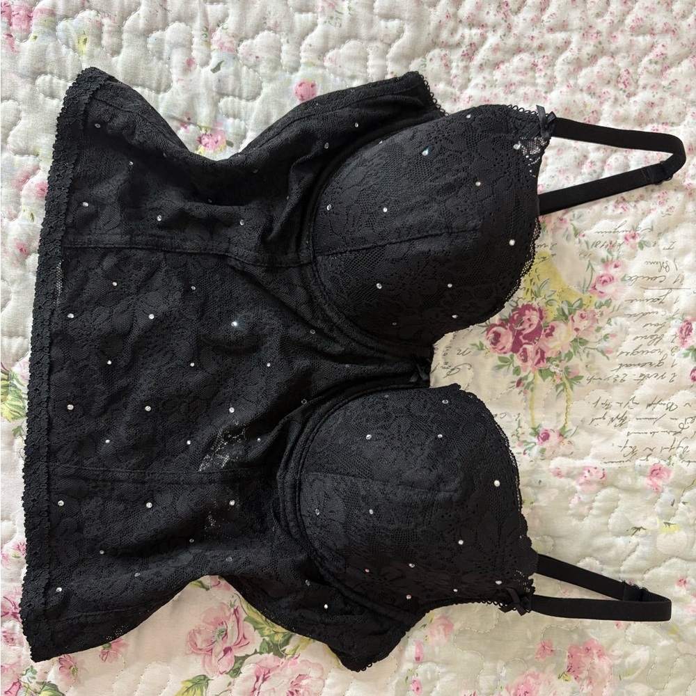 Black Lace Bra with Rhinestones - Women Intimates